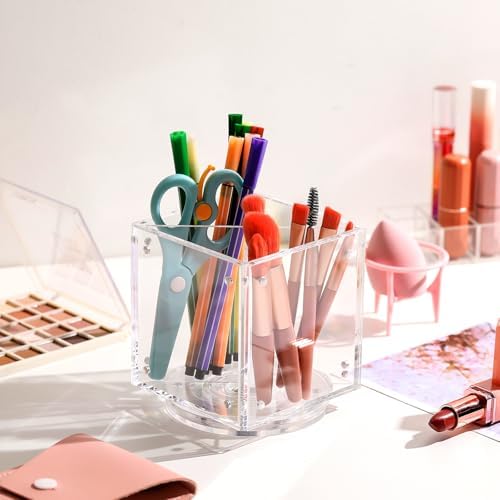 Sherr Acrylic Rotating Photo Pen Holder for Desk, 4-side Photo Cube Magnetic Picture Frame Pen Pencil Holder for Photos of 4" x 6" for Office Desk Tabletop Organizer Decor - Image 5