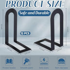 Chunful 12 Pcs Black Metal BookEnds Shelves, 5.5 x 3.75 x 2.25 in - Image 2