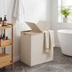 efluky Double Laundry Hamper with Lid and 2 Removable Bags, Beige - Image 6