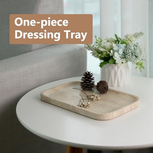 Marble Vanity Tray, Travertine Bathroom Tray Countertop, Beige Stone Decorative Dresser Serving Trays, Kitchen Sink Storage, Jewelry & Perfume Holder(Travertino Romano) - Image 2