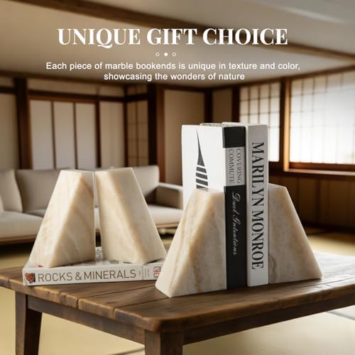 Koville Marble Bookends for Shelves, Large Bookends for Heavy Books, Non-Slip 7Lbs Stone Book Ends for CD/Movies, Modern Decorative Bookends for Shelves Table Home Decor(Navona) - Image 5