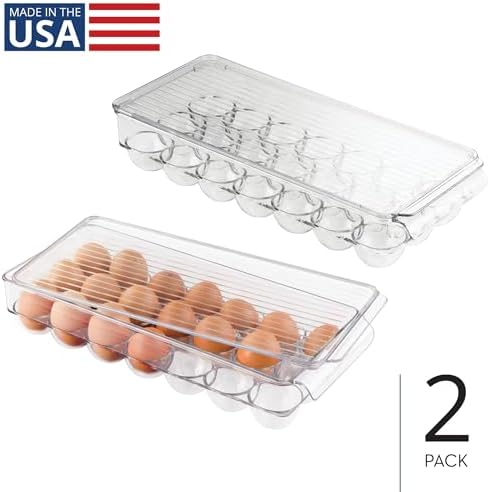 iDesign Clear Plastic Egg Holder for Fridge with Lid, 2-Pack - Image 2