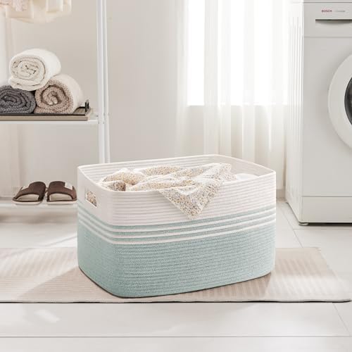 72L Large Woven Laundry Basket Hamper with Handles, Green - Image 3