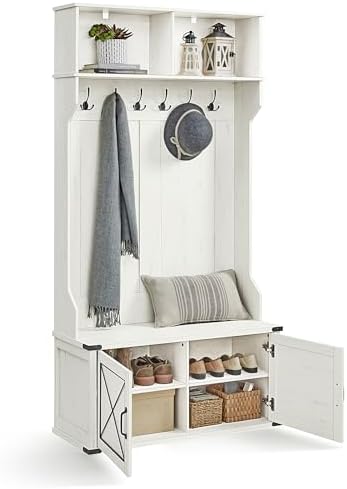 VASAGLE Hall Tree with Bench and Shoe Storage, 6 Tri-Hooks, 2 Doors by VASAGLEbySONGMICSHOME