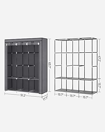 SONGMICS Portable Closet with Cover, 3 Hanging Rods and Shelves - Image 5
