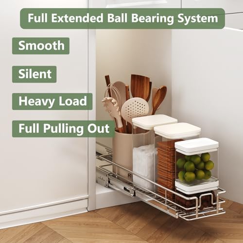 LOVMOR Pull Out Cabinet Organizer 9" W x 21½" D, Kitchen Cabinet Pull Out Shelves Slide Out Storage - Image 2