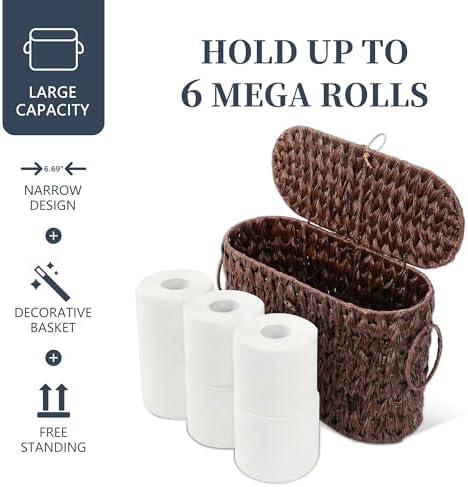 Coeusy Toilet Paper Basket with Lid, Wicker Basket for Bathroom Organizer - Image 6