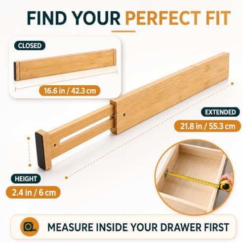 Adjustable Bamboo Drawer Dividers, Expandable Organizer Separators for Kitchen, Bedroom, and Office, 6 Pack - Image 5
