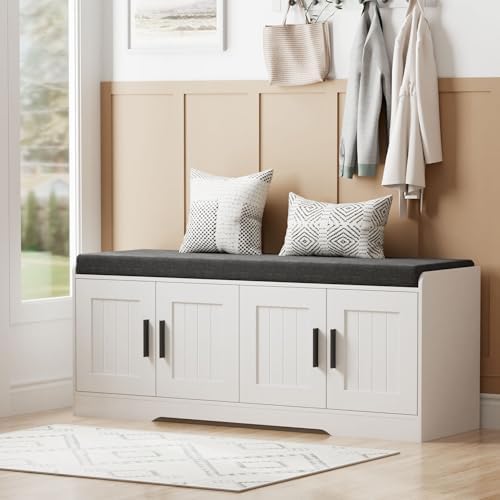 Homleke Shoe Storage Bench, 4 Doors & Thickened Padded Seat Cushion by Homleke