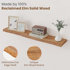 Floating Shelves for Wall Decor, Rustic Solid Elm Wood Live Edge Floating Shelves Wall Mounted, Wall Shelves with Invisible Bracket for Living Room Bathroom Bedroom Kitchen, 40 Inch Set of 1, Natural - Image 3