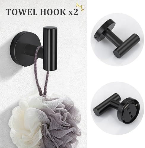 TURS Matte Black 8 Pieces Bathroom Hardware Set, SUS304 Stainless Steel 24 Inch and 20 Inch Bath Towel Bar Set, Round Bathroom Accessories Kit Wall Mounted Towel Holder - Image 5