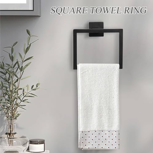 5 Pieces Black Towel Bar Set Bathroom Hardware Accessories Set Upgraded Toilet Paper Holder with Shelf Towel Holder Set for Bathroom Stainless Steel Wall Mounted - Image 4