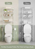 Quikraen 4 Tier Over The Toilet Storage Shelf with 3 Adjustable Shelves, Space Saver Bathroom Organizer with 4 Hooks, Freestanding Above Toilet Rack for Restroom Laundry (White) - Image 5