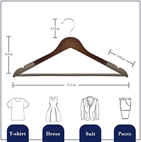 Wooden Hangers - Non Slip Luxury Natural Lotus Wood & Velvet Suit & Pants Hangers - 360 Rotating Hooks - 20 Pack - Image 4
