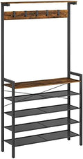 HOOBRO Hall Tree with Bench, Coat Rack with Shoe Storage, Shoe and Coat Rack, 5-Tier Entryway Shoe Storage, 5 Hooks, for 12-16 Pairs, Industrial, Hallway, Foyer, Mudroom, Rustic Brown BF74MT01 by HOOBRO