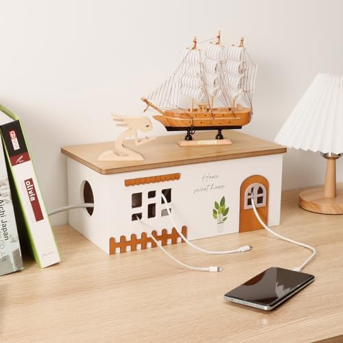 Cable Management Box, Wood Extension Cord Organizer, Handmade Power Strip Box for TV Computer Wire USB Hub System, Surge Protector Cord Hider Box on Desk or Floor (Large) - Image 4