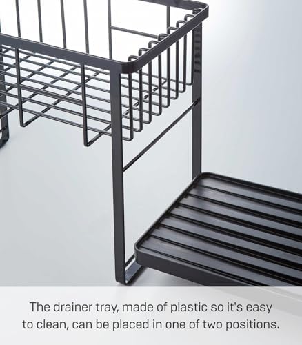 YAMAZAKI Home Tower Two-Tier Adjustable Dish Drainer Rack, Compact Drying Rack with Hooks, Utensils Holder - Steel - - Image 5
