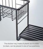 YAMAZAKI Home Tower Two-Tier Adjustable Dish Drainer Rack, Compact Drying Rack with Hooks, Utensils Holder - Steel - - Image 5