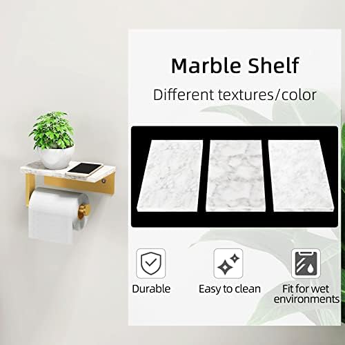 Gypie Toilet Paper Holder with Marble Shelf, Wall Mounted Gold - Image 3