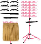 OLMRJKD Braiding Hair Rack with Tray, 144 Pegs Height Adjustable Braiding Rack, 2-side Hair Extension Holder Hanger, Hair Stand with Stylist Hair Braiding Tools for Hair Salon Home Traveling (Pink) by OLMRJKD