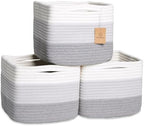 NaturalCozy Storage Cubes 9”x9”x7”Cotton Rope Woven Baskets for Organizing 3-Pack | 9 Inch Cube Storage Bin | Small Basket for Shelf Nursery, Pantry, Decorative Plant, Bathroom Closet, Toy Gift by NaturalCozy