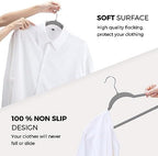 HOUSE DAY Premium Velvet Hangers 50 Pack Grey, Non-Slip Flocked Felt Hangers, Sturdy Clothes Hanger with 360° Rotatable Hook, Heavy Duty Durable Slim Coat Hanger for Closet Space Saving - Image 6