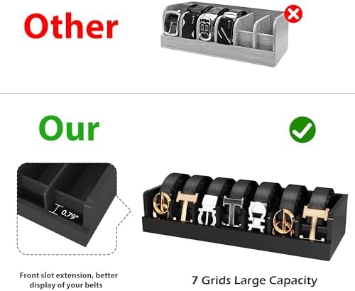 Belt Organizer for Drawer - Bamboo Belt Storage Organizer | Belt Rack for Closet Wall Mount Men Women Tie Sock Bra Scarf Ribbon (Black, 7 Grids) - Image 5