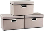 PRANDOM Foldable Storage Bin with Lid [3-Pack] Linen Fabric Decorative Storage Box Organizer Container Basket Cube with Handles Divider for Closet Office Living Room Light Grey(14.9x9.8x9.8) by Prandom