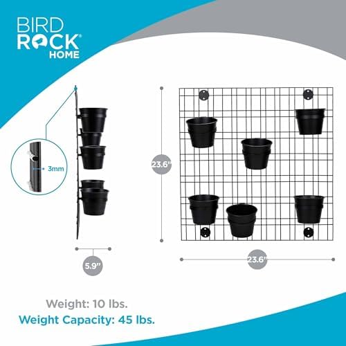 BIRDROCK HOME 6 Pot Garden Wall Grid - Flower or Succulent Planter Pots - Indoor or Outdoor Plant Organizer Rack - Black - Image 2