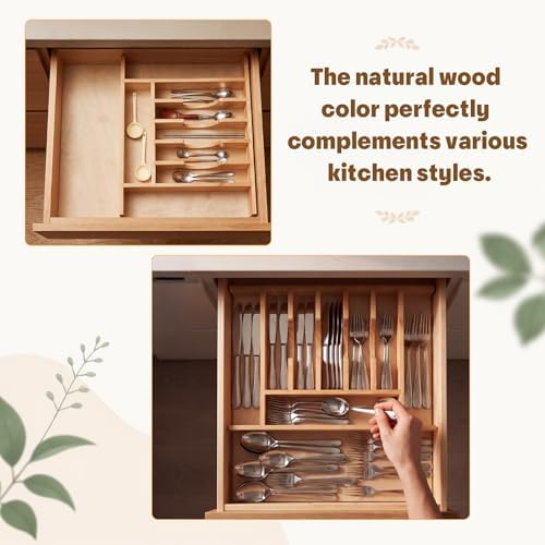 Briwooody Trim-to-Fit Silverware Drawer Organizer with 9 Compartments - Image 5