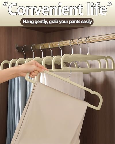 Velvet Hangers Non Slip - 20 Pack Pants Hangers for Closet - Thin Space Saving Clothes Hanger - Strong, Durable, Jean Perchas with 360 Degree Rotatable Hook for Tank Top (Beige Silver Hook) - Image 5