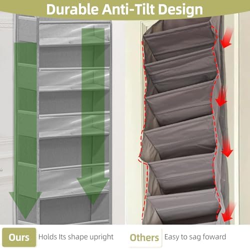 Over Door Organizer with 6 Extra Large Pockets 12 Side Pockets, Sturdy Closet Storage Rack, Hanging Storage Organizer with Clear Window for Shoes, Diaper, Bedroom, Bathroom, Grey, 6-Pack - Image 5