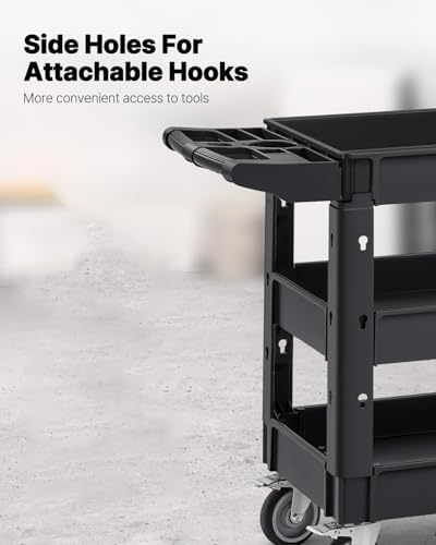 VEVOR Utility Cart, 3-Tier Plastic Service Cart with 550LBS Capacity, 360° Swivel Casters (Including 2 Locking Wheels), Medium Lipped Shelves, Ergonomic Handle, for Garage, Warehouse, Cleaning Tasks - Image 5