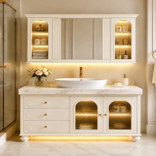40 IN Freestanding Single Sink Bathroom Vanity Set with LED Mirror Cabinet by FMMC