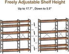 HCHQHS Adjustable Book Shelf with 8 Hooks, Reversible Corner Bookshelf, Industrial Wooden and Metal Bookcase for Living Room, Bedroom, Home Office (Rustic Brown, 5 Tier) - Image 5