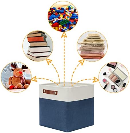 DULLEMELO Foldable Storage Cubes 12 x 12 Organizer Bins,Canvas Storage Bins Empty Gift Baskets for Organizing with SturdyLeather Handles, Closet Baskets for Nursery Storage(4 Pack - 12" White&Blue) - Image 5