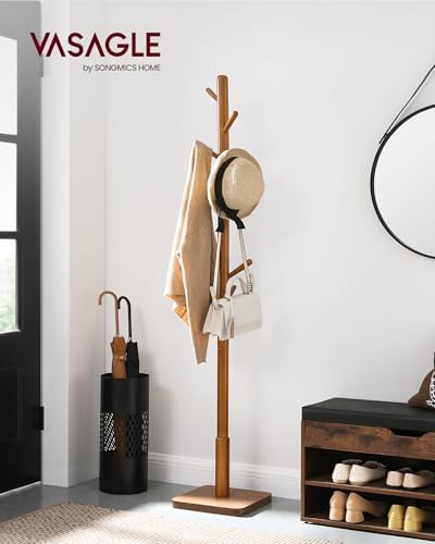 VASAGLE Solid Wood Coat Rack, Free Standing, 8 Hooks, 3 Height Options - Image 2