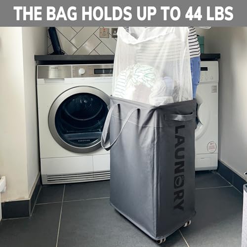 Goodpick 2-Pack Laundry Basket with Wheels & Wash Bag, Hamper for Dorm, 75L - Image 6