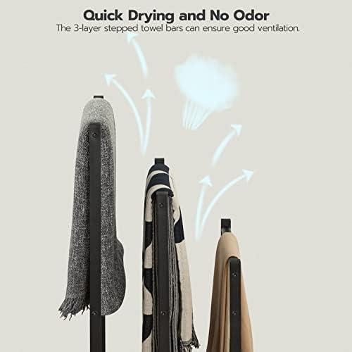 HOOBRO Free Standing Towel Rack, 3 Tier Blanket Rack, Blanket Holder for Bathroom, 16.9" L x 11" W x 31.9" H, Industrial Metal Drying and Display Rack with Shelf, Greige and Black BG03LB01 - Image 7