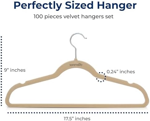SereneLife Velvet Hangers – 100 Pack, Slim & Space Saving for Closets - Image 2