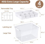 160Qt Stackable Storage Bins with Lids Trays Craft Box Organizers, 4Pack,WH - Image 2