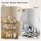 3-Tier Corner Bathroom Counter Organizer with Makeup Brush Holder, Green - Image 3