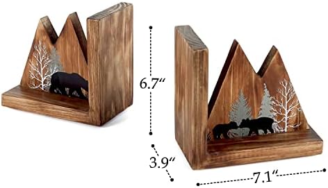 NIKKY HOME Heavy Duty Non Slip Rustic Woodland Mountain Wood Bookend Cute Bear Book Ends Book Stoppers for Cabin Decor Home and Office Shelves Children - Image 6