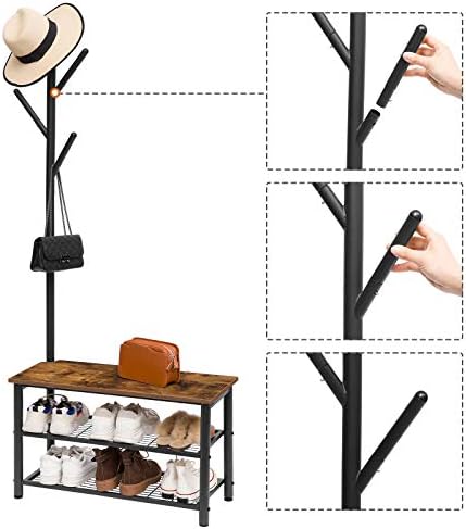 HOOBRO Coat Rack Shoe Bench, 3-Tier Shoe Rack, Industrial Storage Bench - Image 6