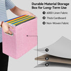 4 Pack Letter Size File Storage Box Collapsible，Fabric Hanging File Folders Organizer, Portable Office Document Holder with Metal Handle, Smooth PVC Rails, Pink - Image 3