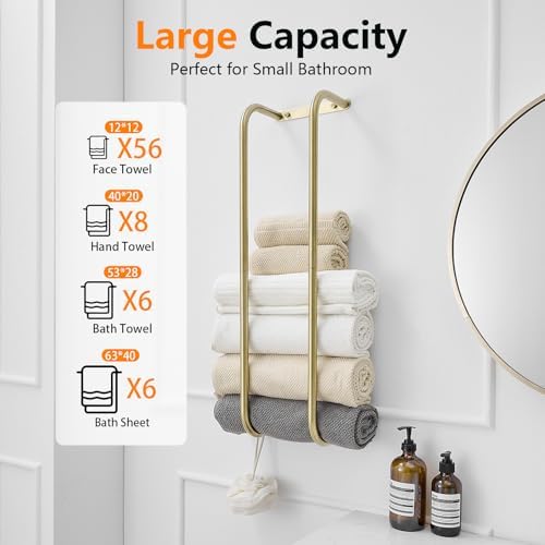 BWE Brushed Gold Towel Racks for Bathroom Wall Mounted for Rolled Towels - Image 2