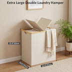 efluky Double Laundry Hamper with Lid and 2 Removable Bags, Beige - Image 2