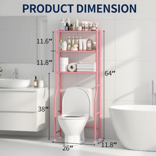 Livilord 3-Tier Over Toilet Storage Rack, Anti-Wobble, Pink - Image 2