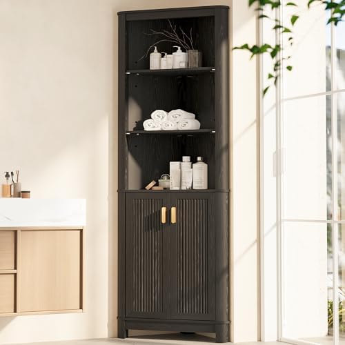 INNOD 69" Tall Corner Shelf with Doors, 6-Tier Corner Storage Cabinet with Doors, Space Saver Shelf for Bathroom, Bathroom Floor Cabinet for Living Room Kitchen, Hallway by INNODToddlerTower