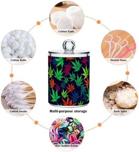 4 Pack Qtip Holder Dispenser with Lids, Marijuana Leaves Plastic Storage Containers,Bathroom Canisters Organizer for Cotton Ball, Cotton Swab, Cotton Round Pads, Floss 21215295 - Image 3
